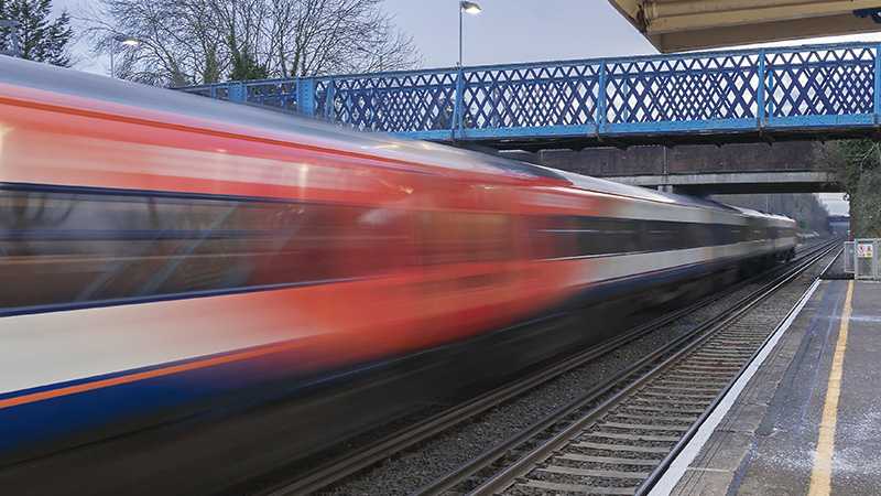 A train passing through a station.