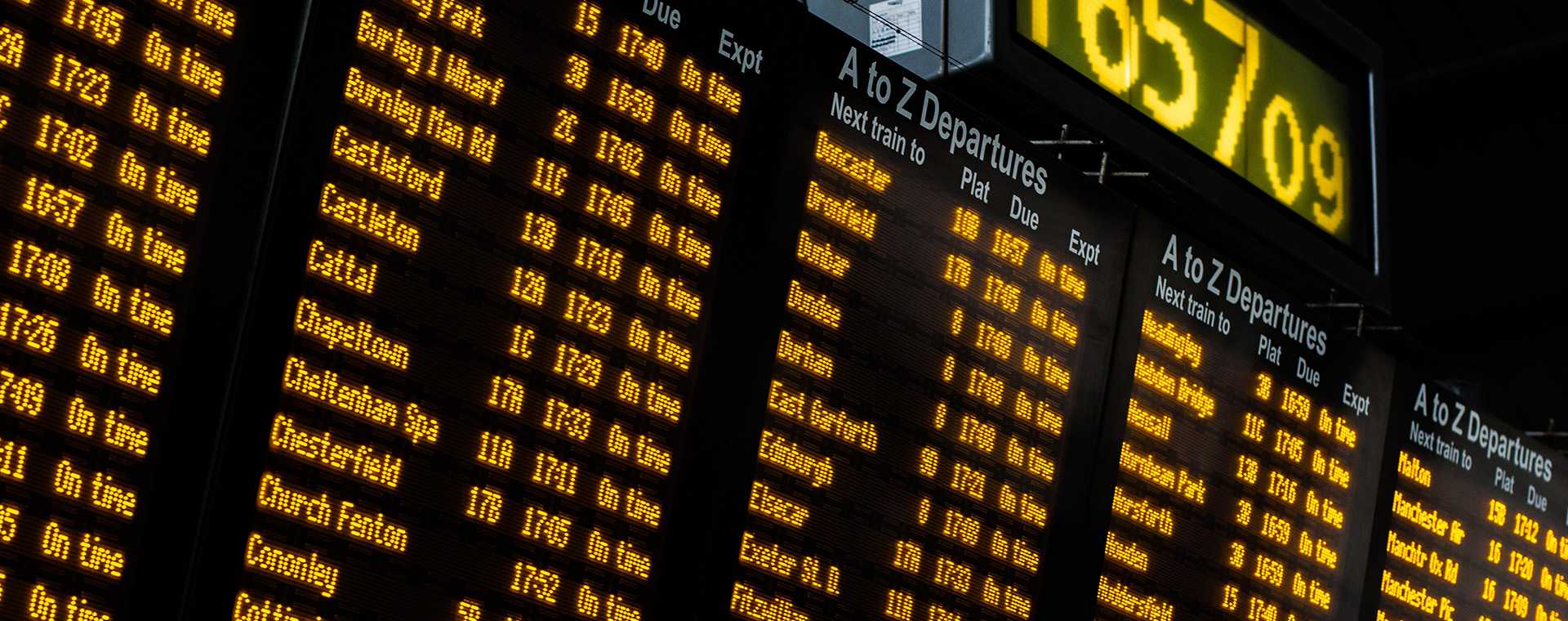 Arrivals and departures board at a station